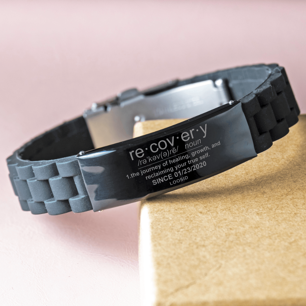 Recovery Definition Sober Date Sober Jewelry flat lay styled image (view 3)