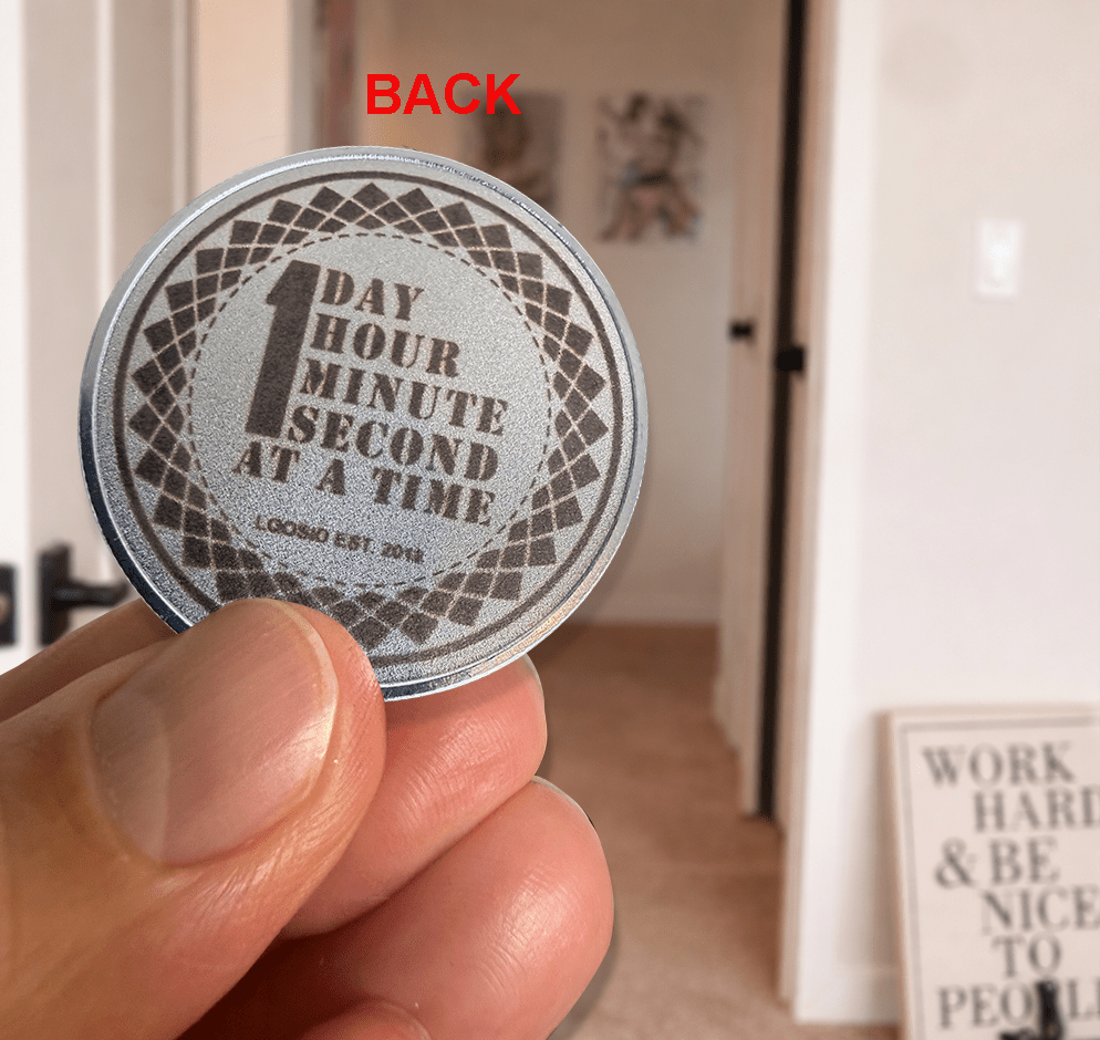 Clean Date Engraved Sobriety Coin close-up view (view 2)
