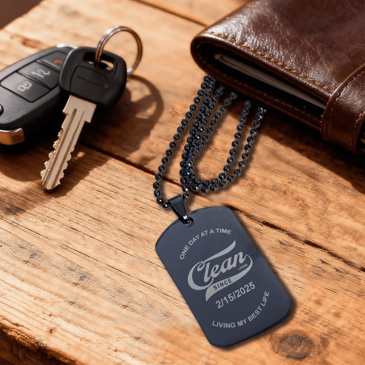 Engraved with Personalized 'Clean Since' Date Sober Jewelry flat lay styled image (view 3)