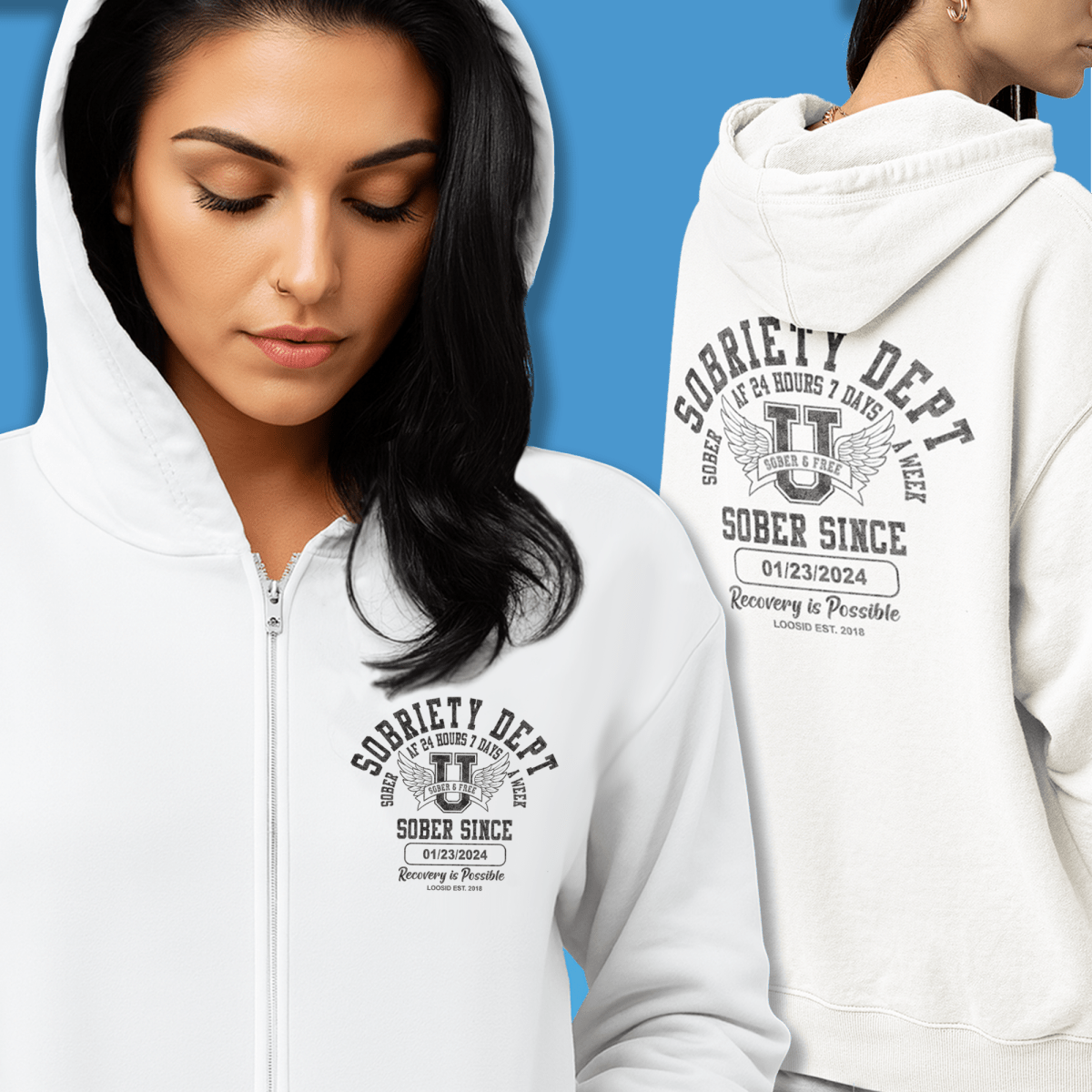 Loosid Sobriety Dept Zip Recovery Hoodie featuring the design