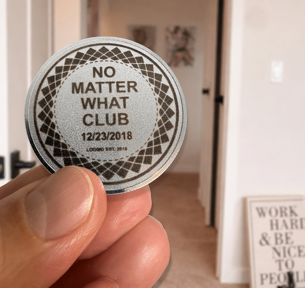 Loosid No Matter What Club Clean or Sober Year Sobriety Coin featuring the design