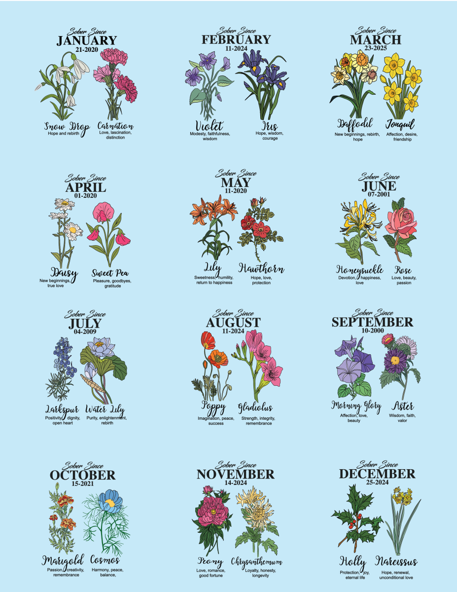Sober Since Monthly Flower Recovery Hoodie side view (view 6)