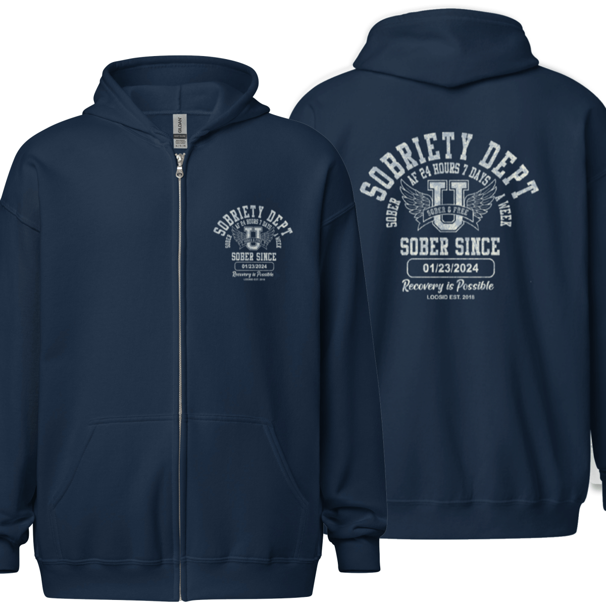 Sobriety Dept Unisex Zip Recovery Hoodie packaging detail (view 8)