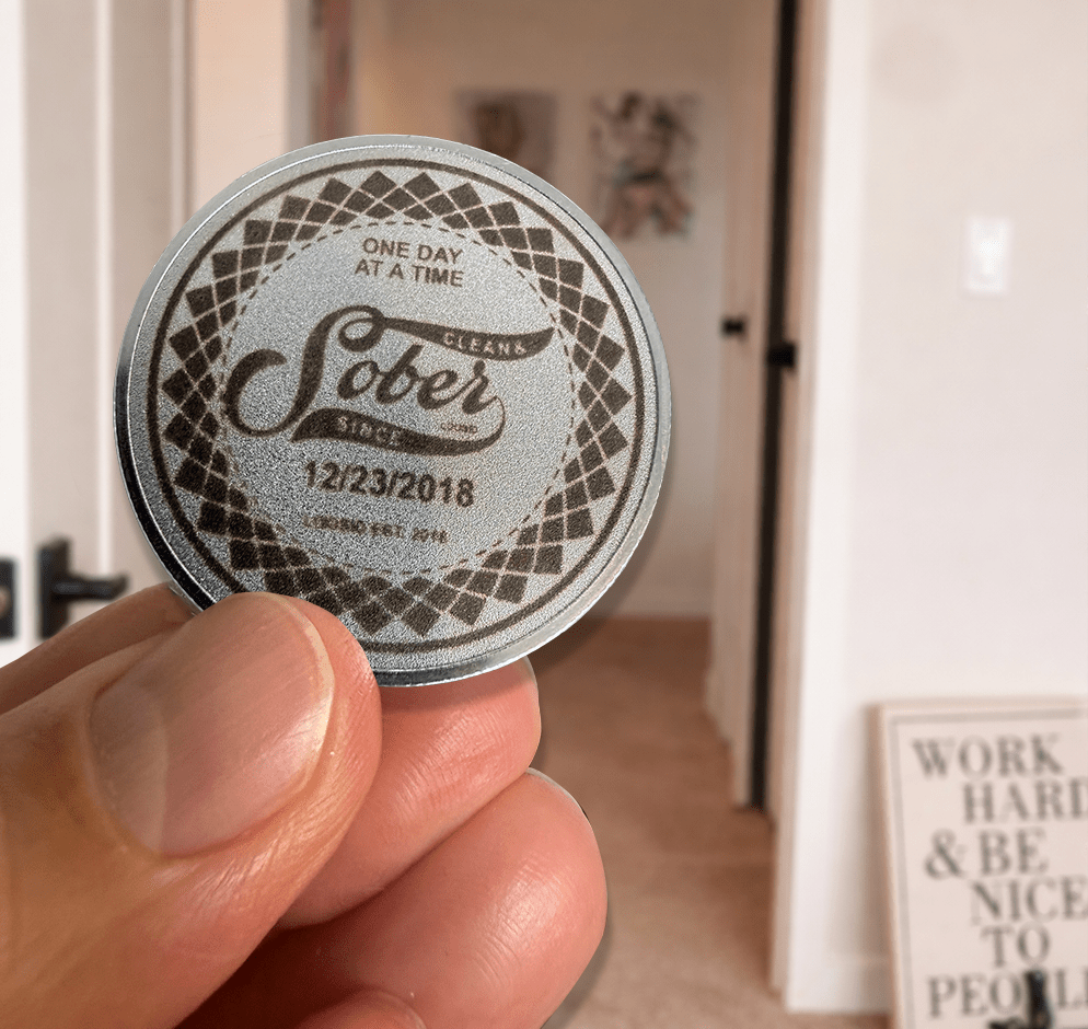 Loosid Sober Date Engraved Sobriety Coin featuring the design
