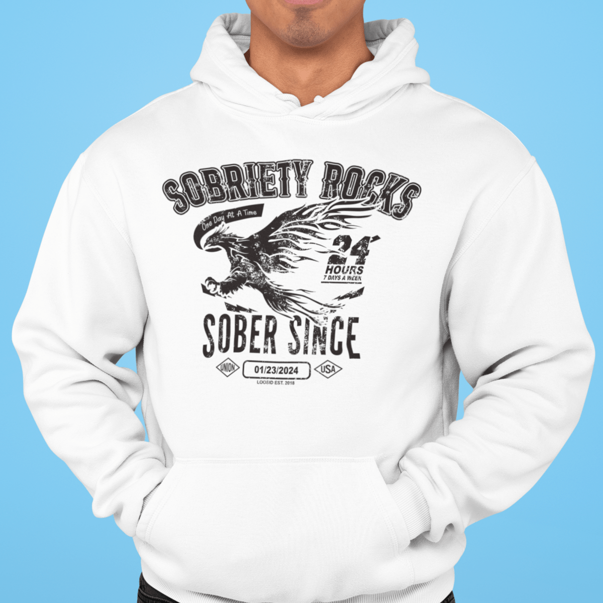 Sober Since Unisex Recovery Recovery Hoodie fit detail (view 19)