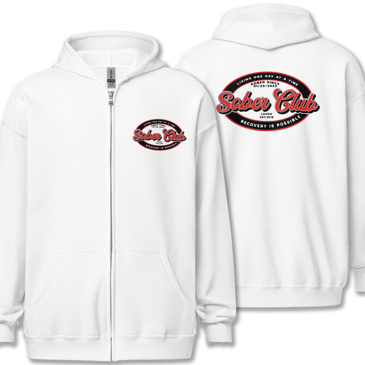 Sober Club Badge Unisex Zip Recovery Hoodie graphic detail (view 34)