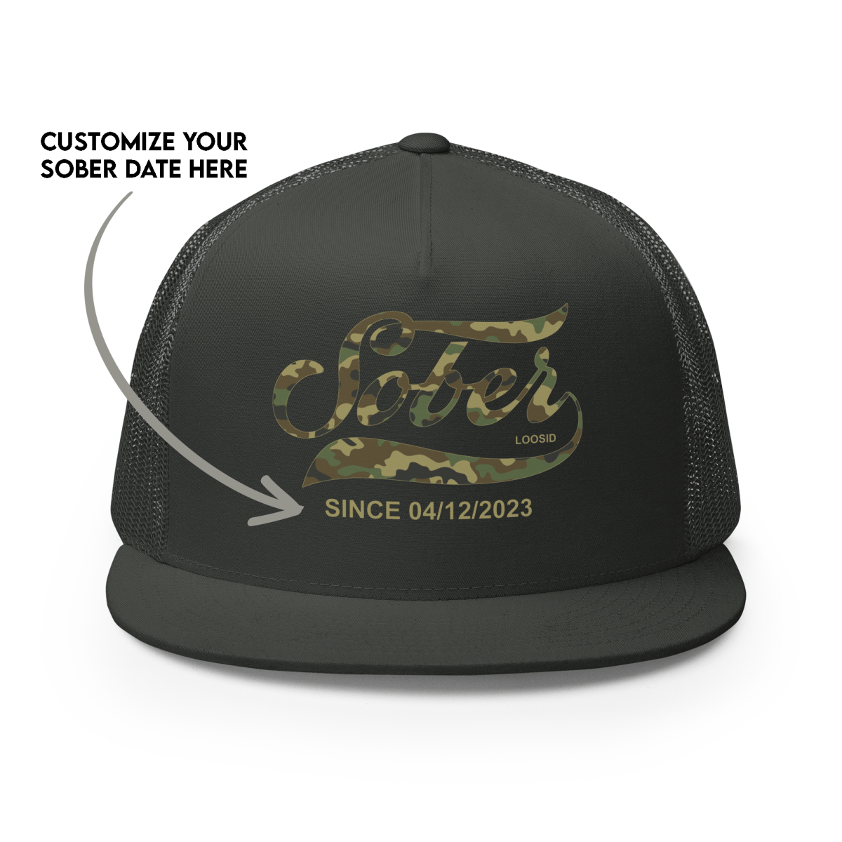 Sober Since Camo w Personalized Date Sober Hat back view (view 7)