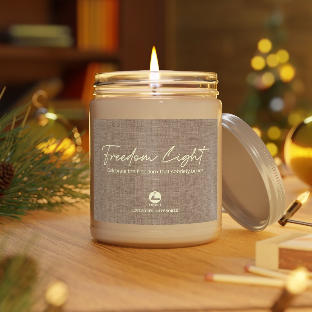 Freedom Light Sobriety Candle flat lay styled image (view 3)