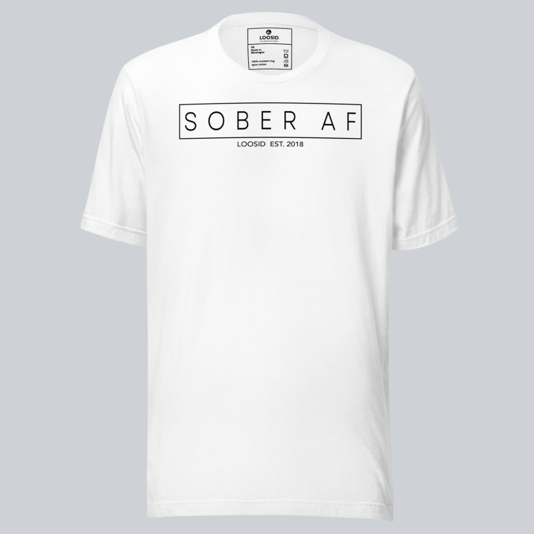 Sober AF Men's Tee for Strength and Recovery Sober T Shirt flat lay styled image (view 23)