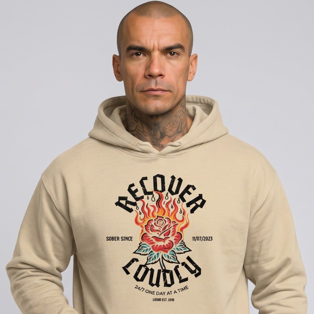 Recover Loudly Custom Sobriety Date Recovery Hoodie lifestyle view (view 35)