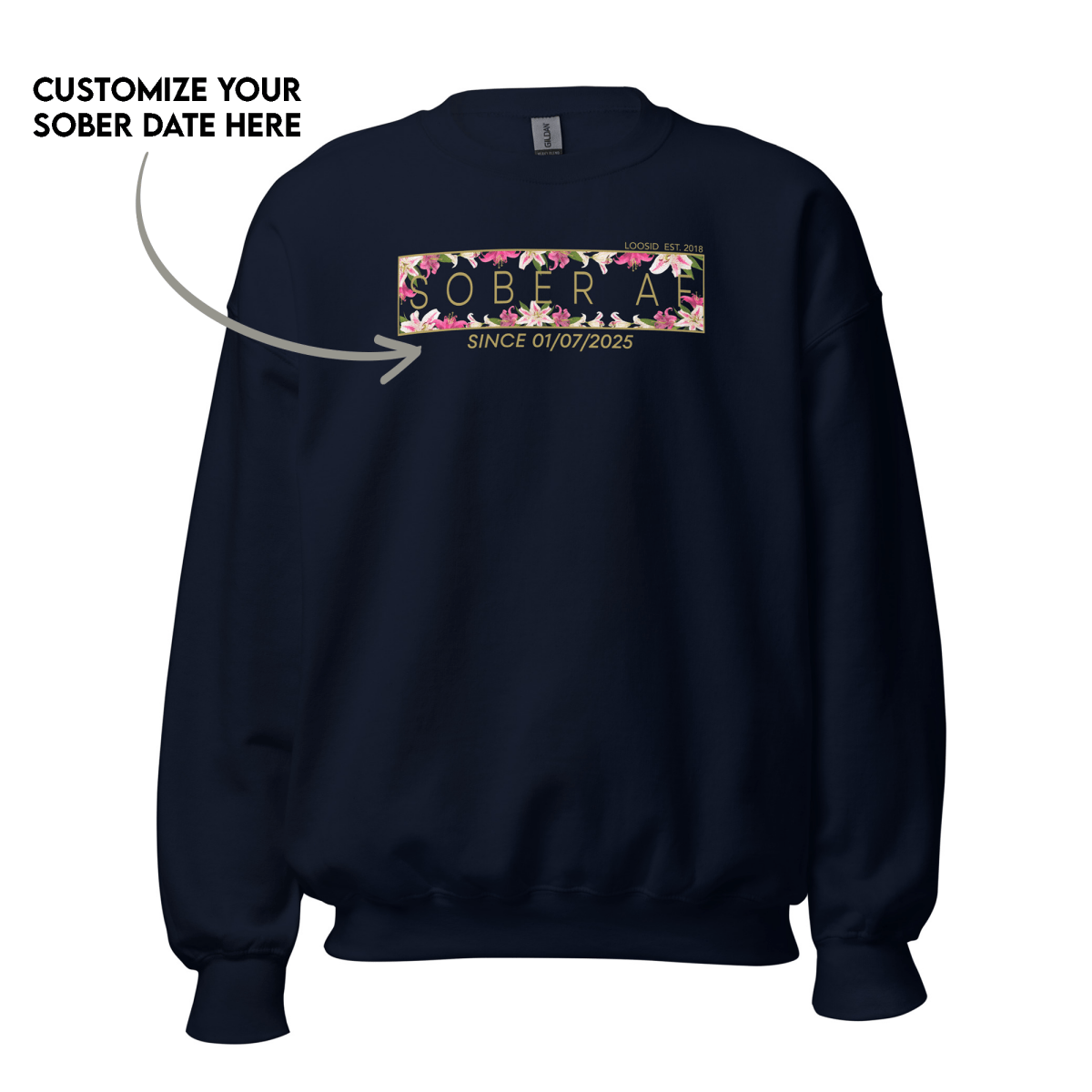 Sober AF Sweatshirt w Custom Sobriety Date Recovery Hoodie packaging detail (view 8)