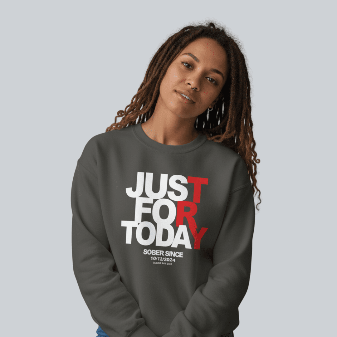 Just Try For Today Sobriety Recovery Hoodie close-up view (view 12)