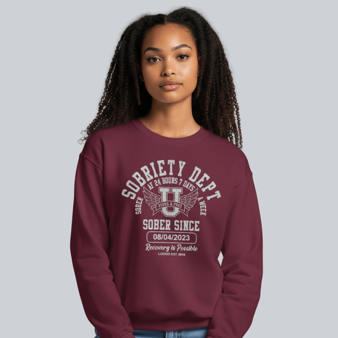 Sobriety Dept Recovery Hoodie lifestyle view (view 15)