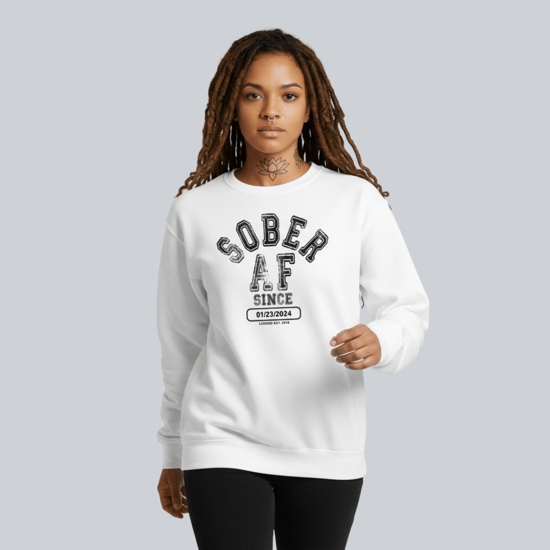 Sober AF Since Recovery Hoodie flat lay styled image (view 33)