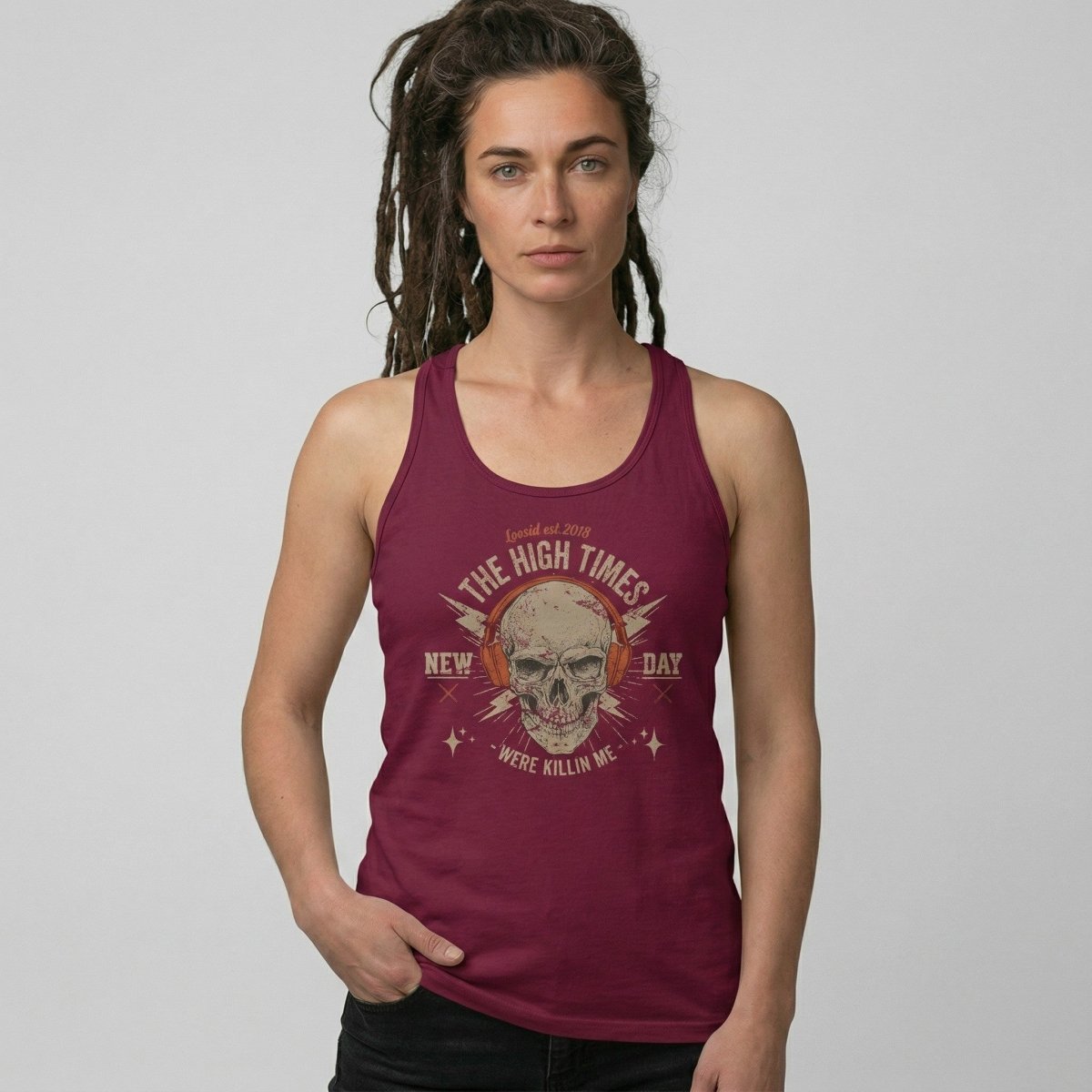 High Times Were Killing Me Sober Tank Top flat lay styled image (view 13)