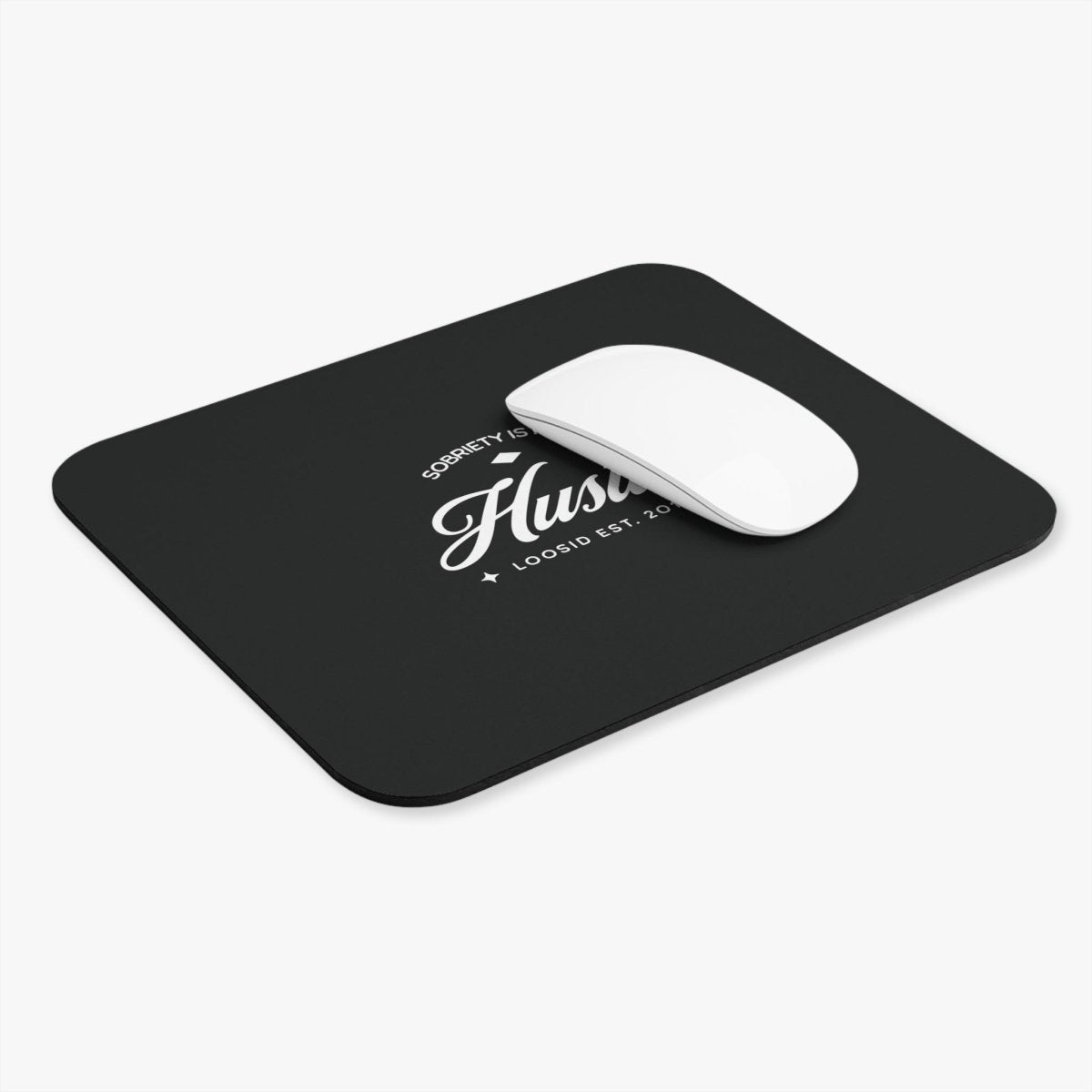 Sobriety is My Hustle Recovery Mouse Pad flat lay styled image (view 3)
