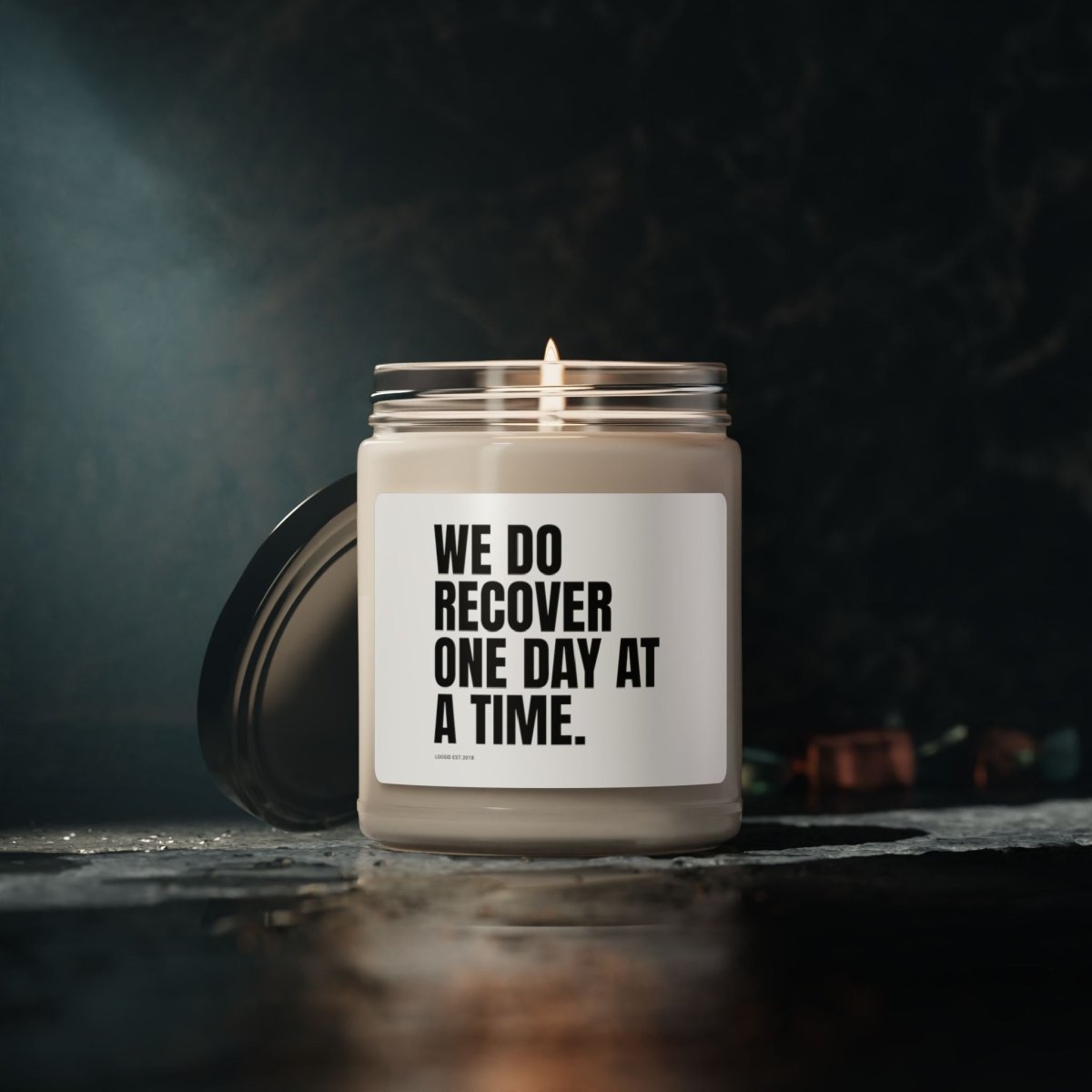 We Do Recover One Day at a Time Sobriety Sobriety Candle close-up view (view 2)