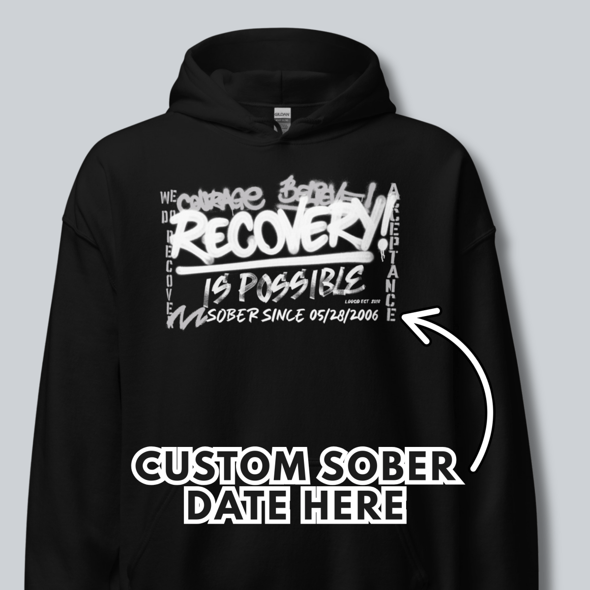 Recovery Is Possible Hoodie with Date Recovery Hoodie packaging detail (view 8)