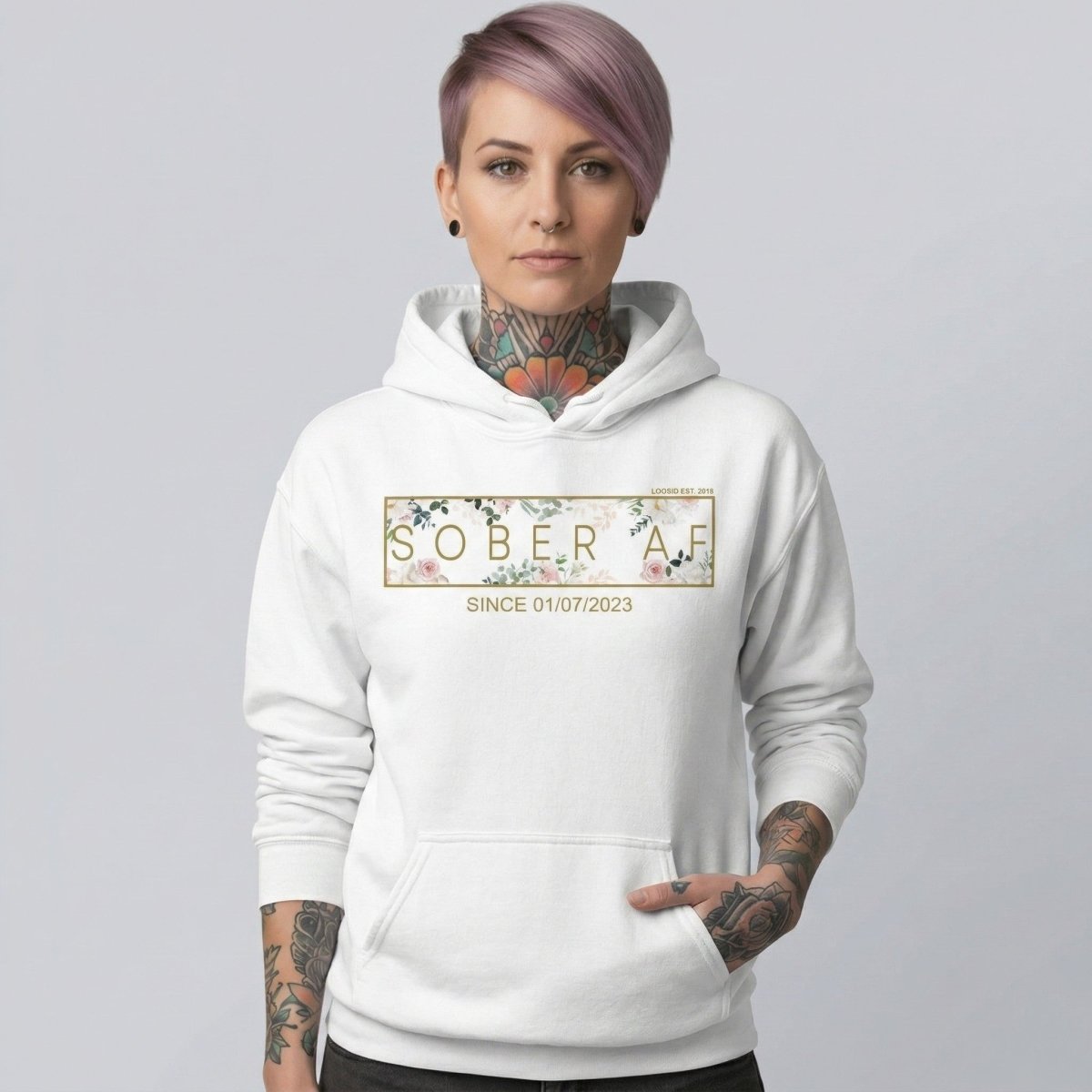 Sober AF Flower Recovery Hoodie side view (view 36)