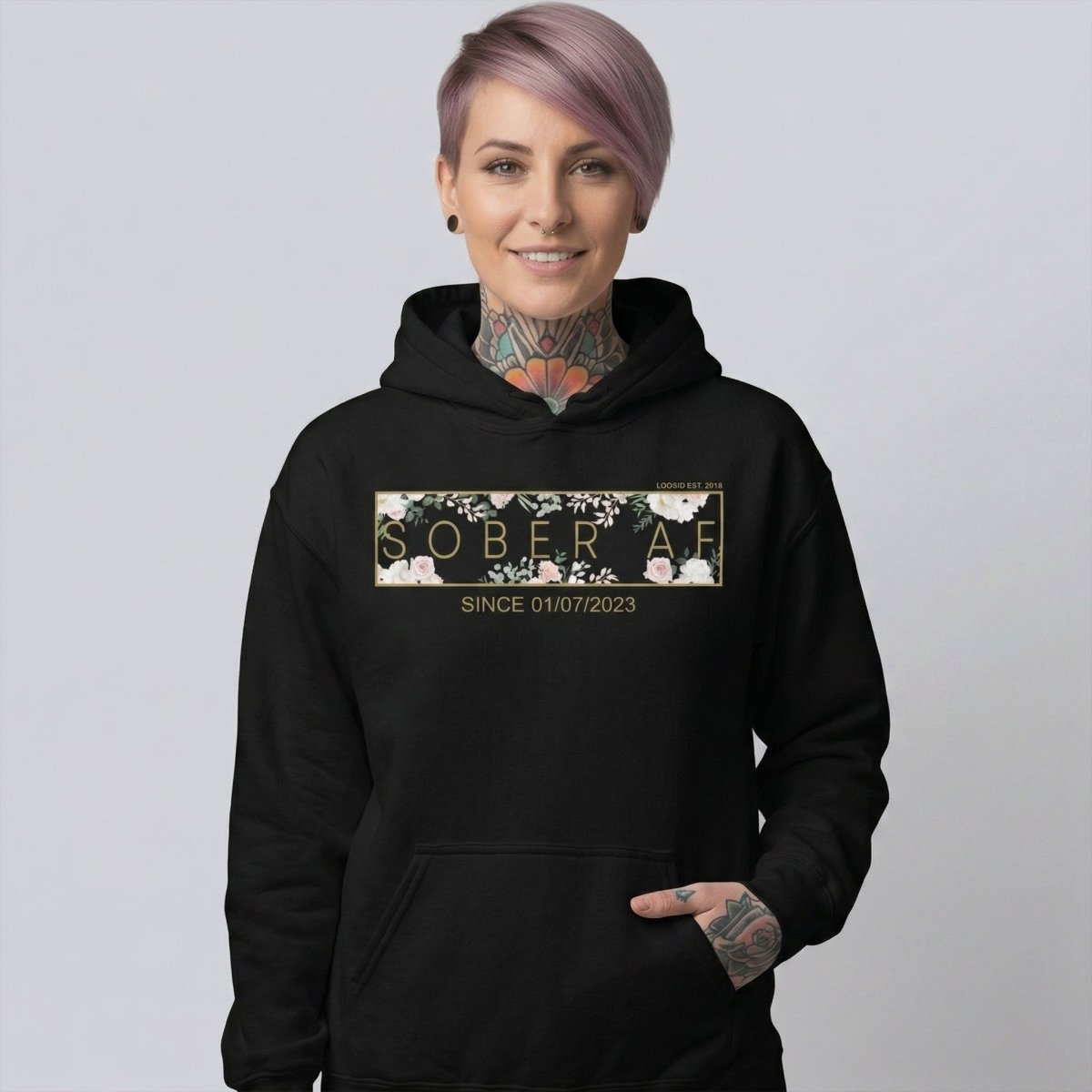 Sober AF Flower Recovery Hoodie featuring the design (view 11)
