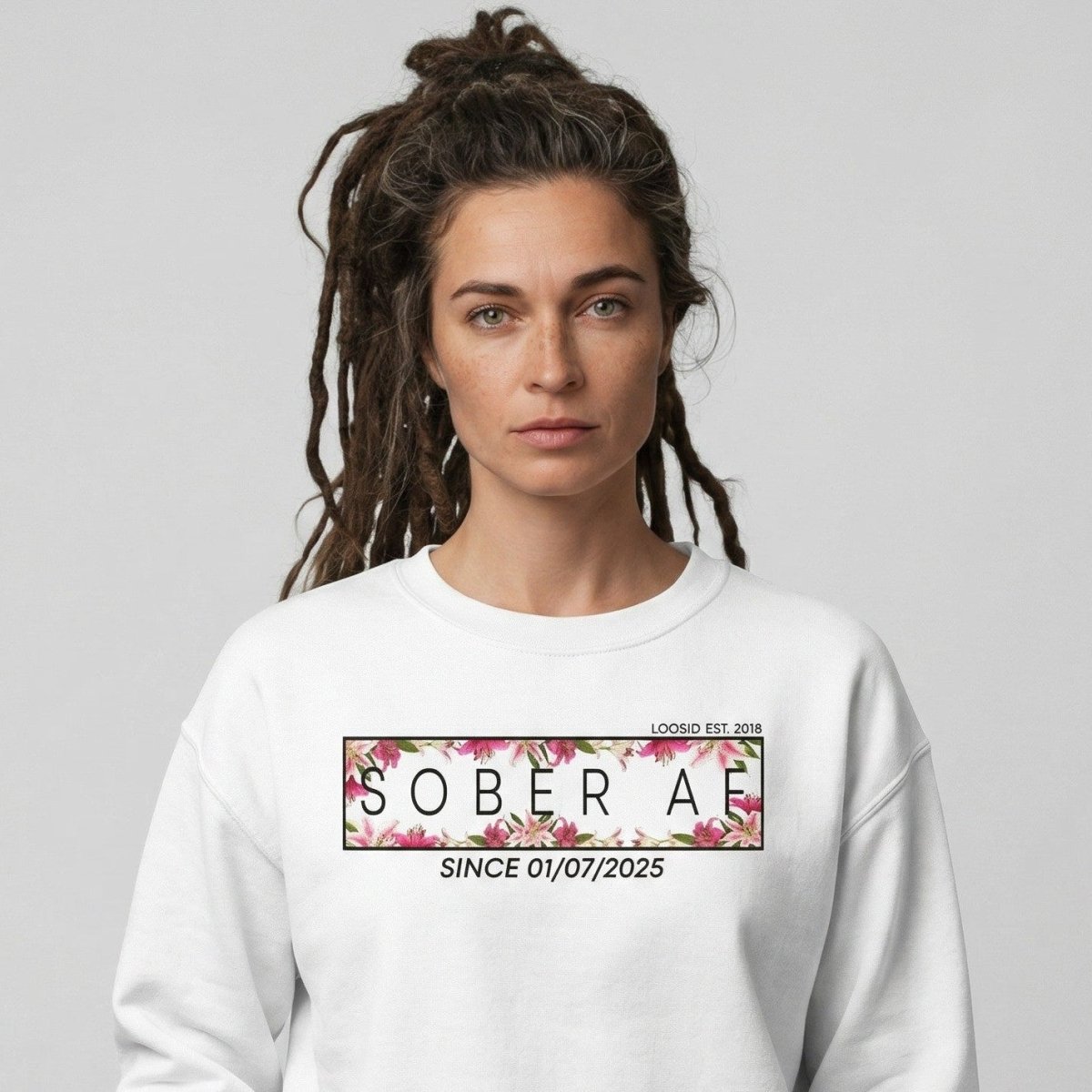 Sober AF Sweatshirt w Custom Sobriety Date Recovery Hoodie graphic detail (view 24)