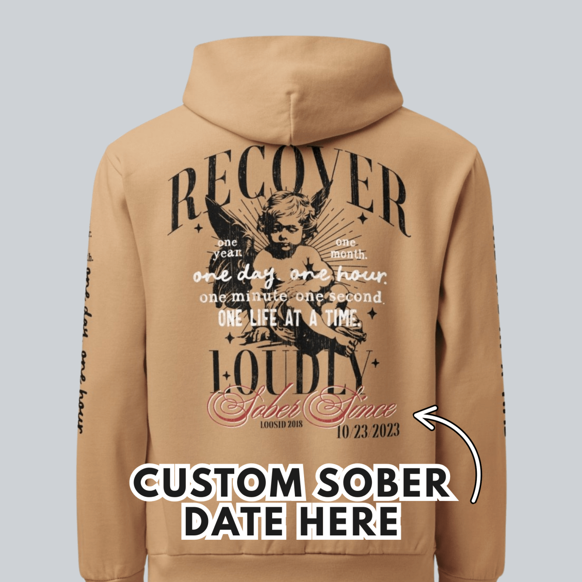 Loosid Recover Loudly Tan Recovery Hoodie Limited Edition Recovery Hoodie featuring the design