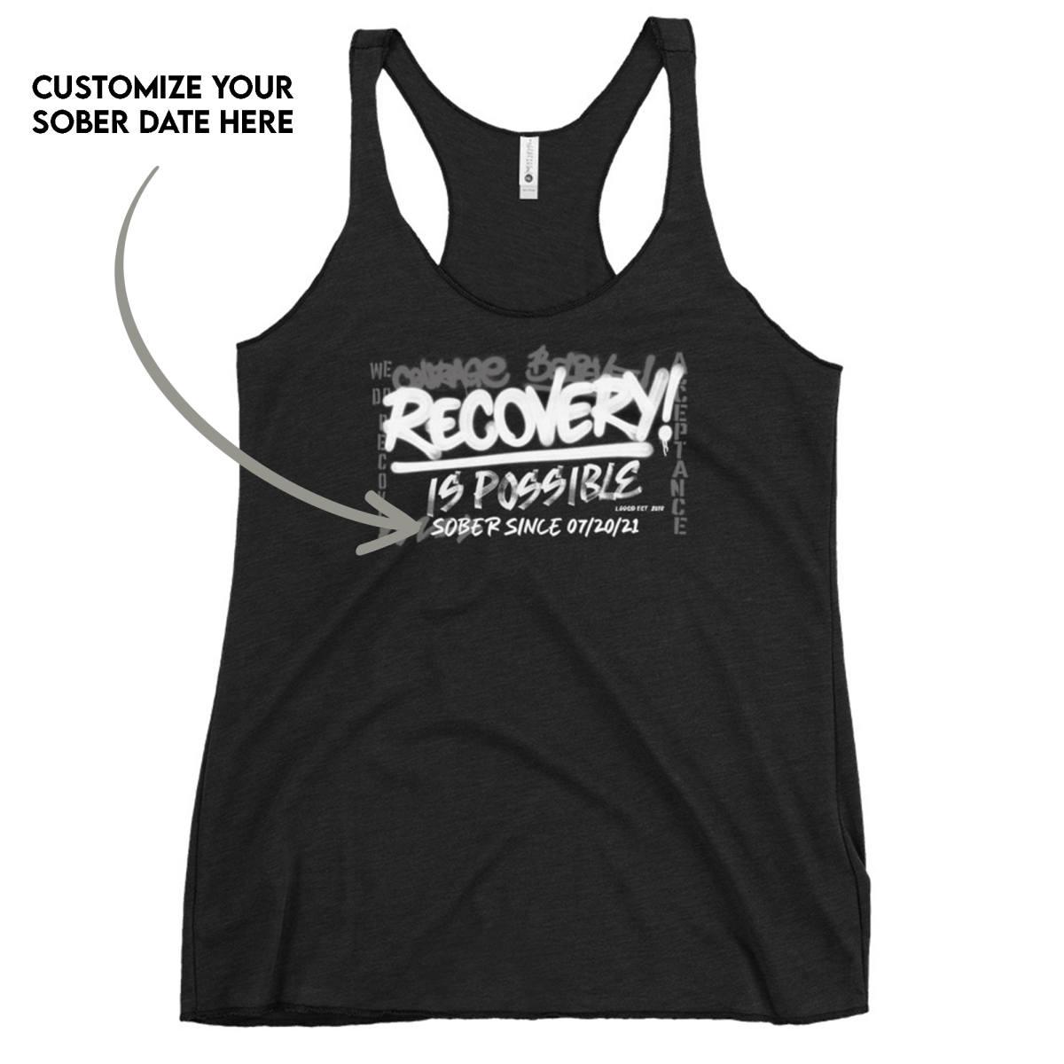 Recovery Is Possible Sober Tank Top flat lay styled image (view 3)