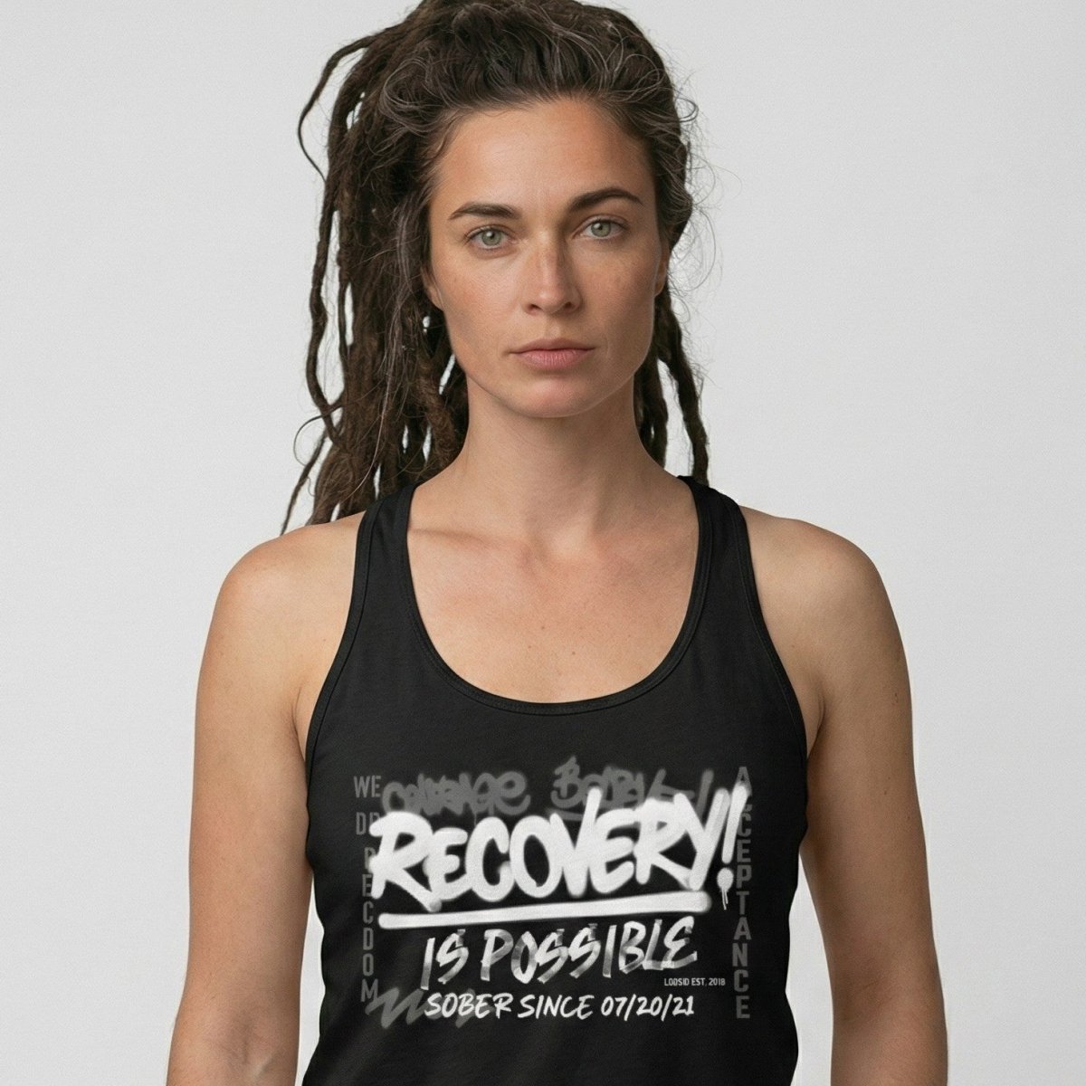 Loosid Recovery Is Possible Sober Tank Top featuring the design