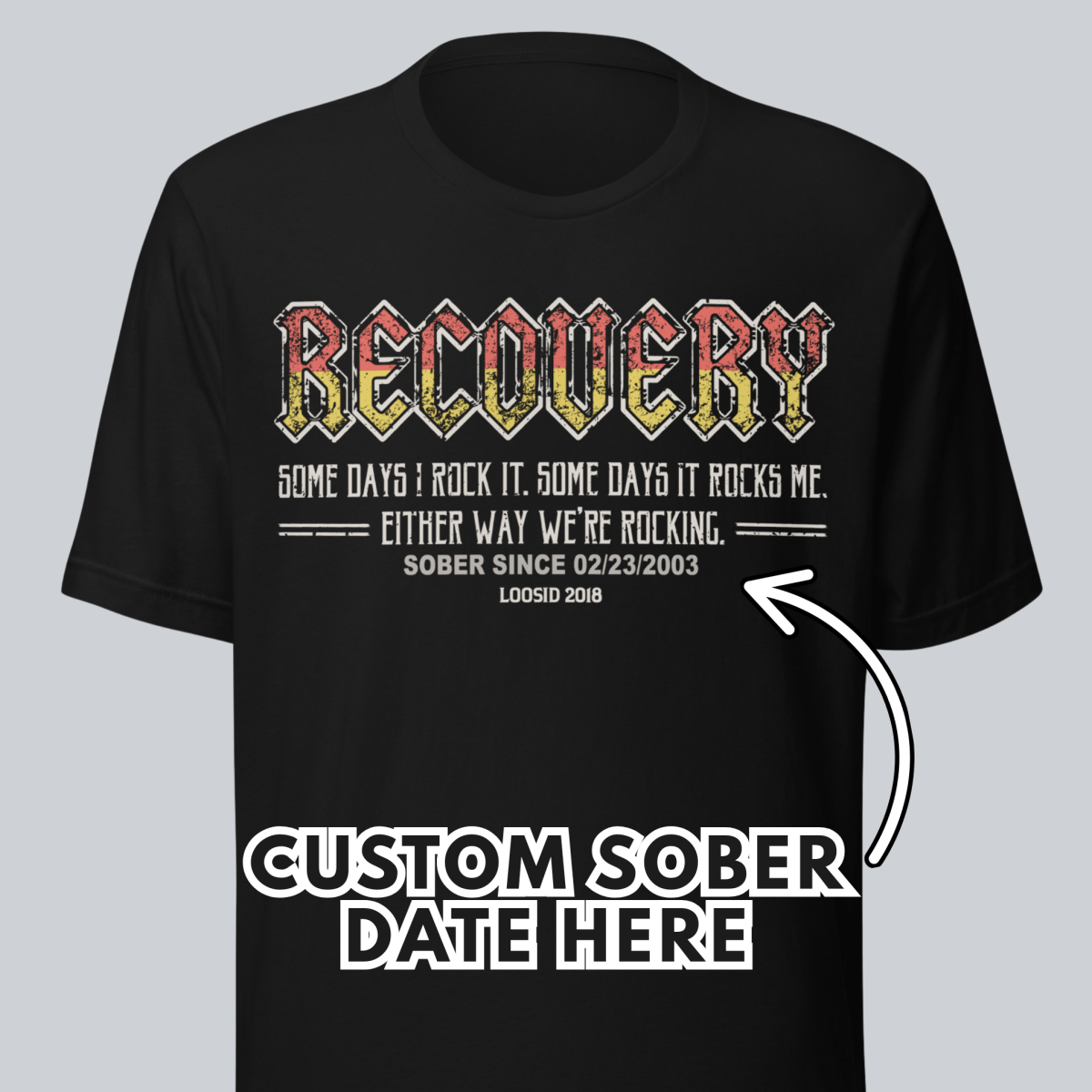 Recovery Rock Sober T Shirt graphic detail (view 4)