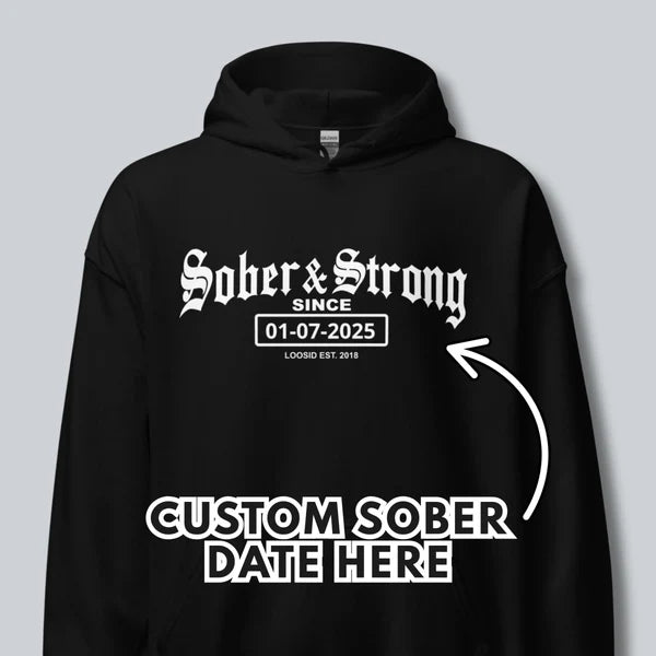 Old School Sober Recovery Hoodie flat lay styled image (view 3)