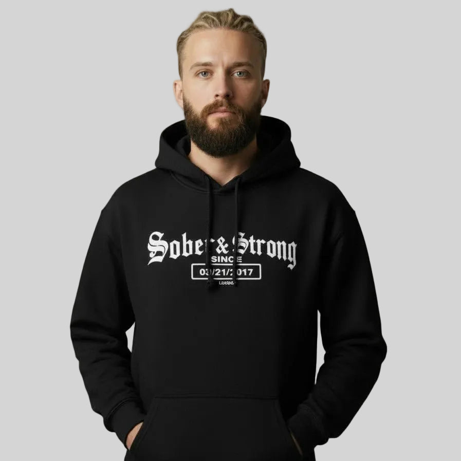 Sober & Strong Old School Recovery Hoodie side view (view 6)