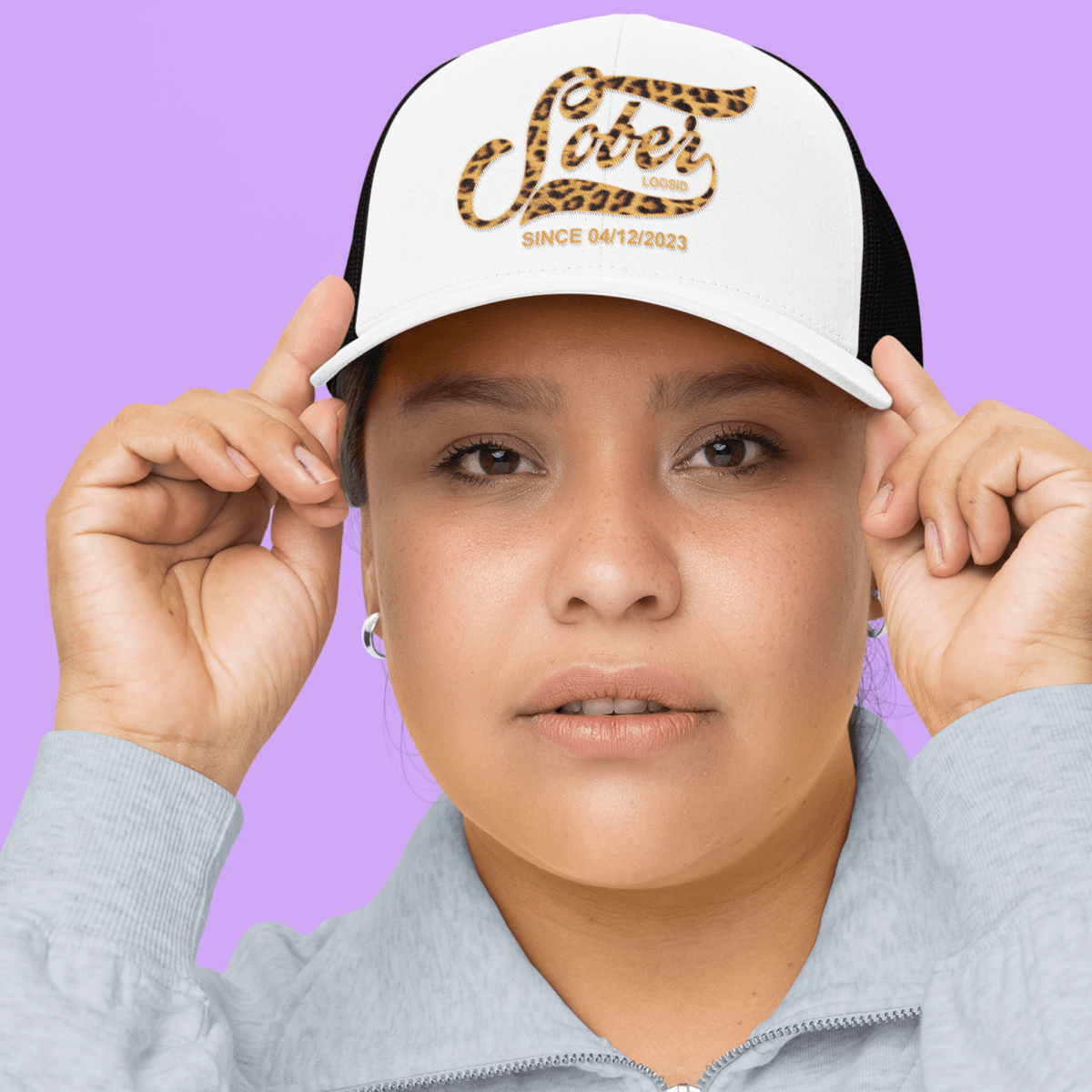 Leopard Sober Since Printed Sober Hat flat lay styled image (view 3)