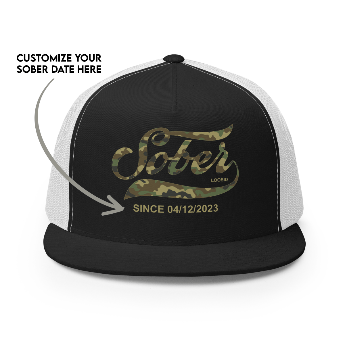 Sober Since Camo w Personalized Date Sober Hat graphic detail (view 4)