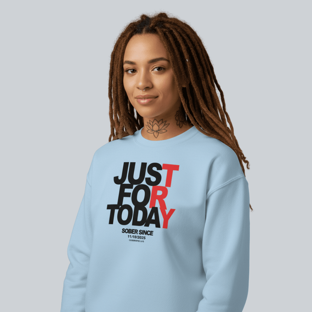 Just Try For Today Sobriety Recovery Hoodie fit detail (view 29)