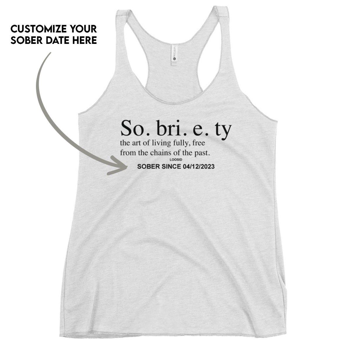 Sobriety Definition Women's w Personalize Sober Date Sober Tank Top flat lay styled image (view 3)