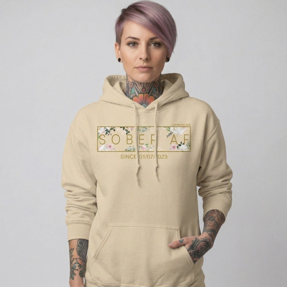 Sober AF Flower Recovery Hoodie side view (view 46)