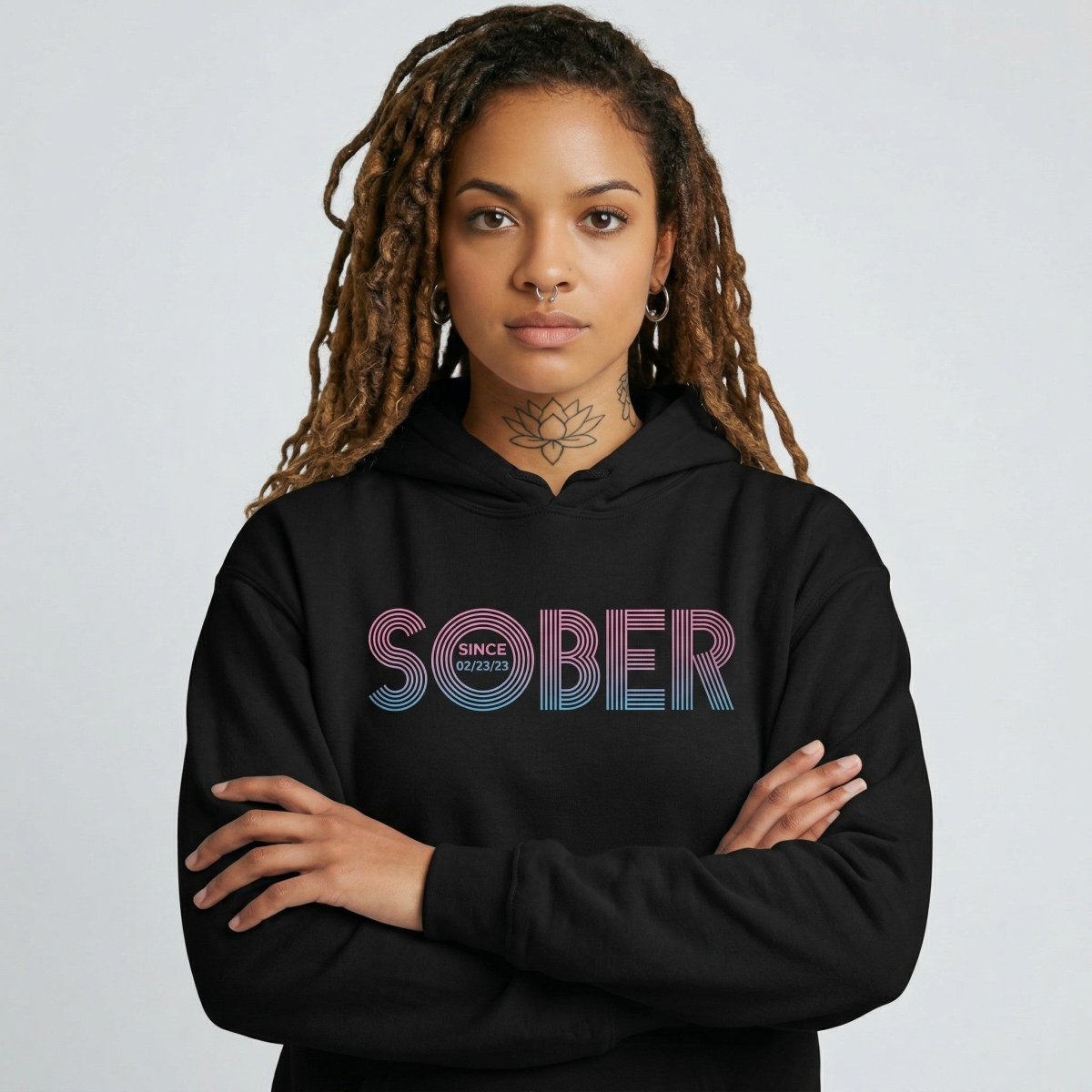 Loosid Retro Sobriety Date Recovery Hoodie featuring the design