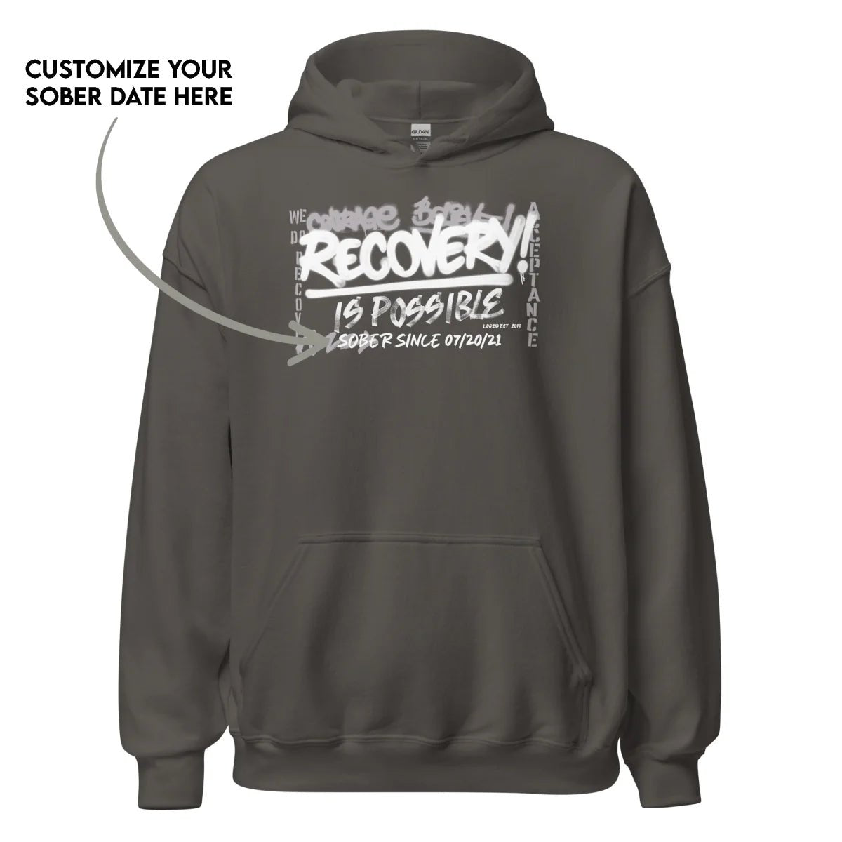 Recovery Is Possible Hoodie with Date Recovery Hoodie side view (view 26)