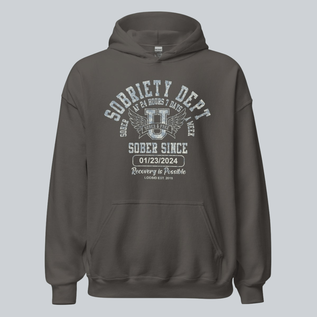 Sobriety Dept Recovery Hoodie close-up view (view 22)