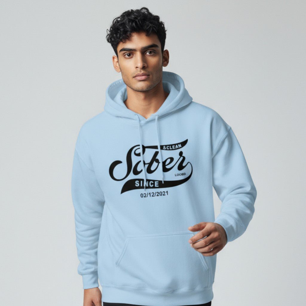 Men Sober Since Recovery Hoodie back view (view 27)