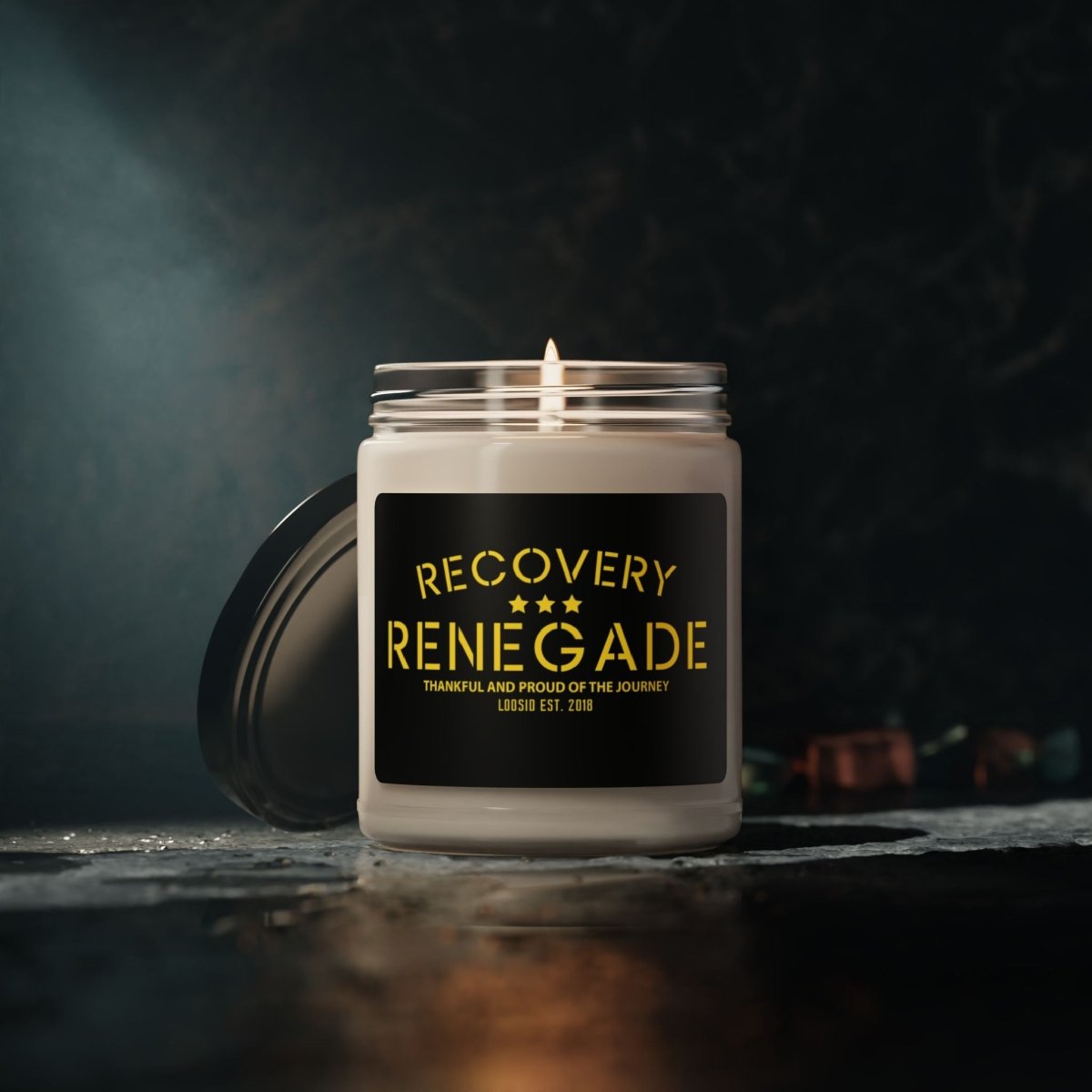 Thankful Recovery Renegade Sobriety Candle close-up view (view 2)