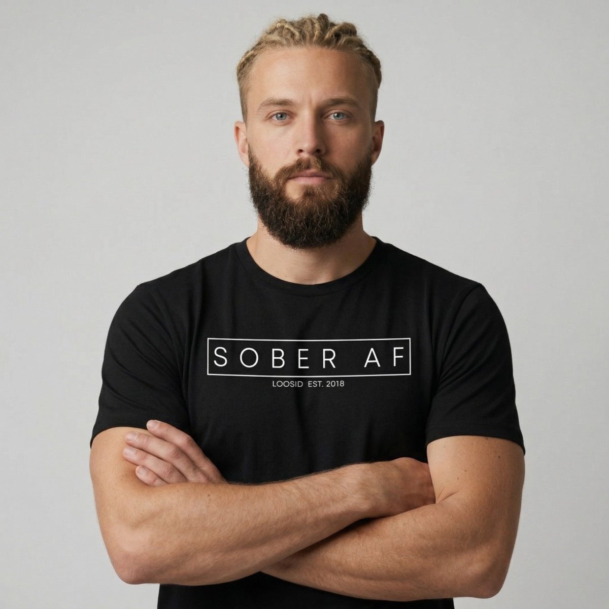 Sober AF Men's Tee for Strength and Recovery Sober T Shirt close-up view (view 2)