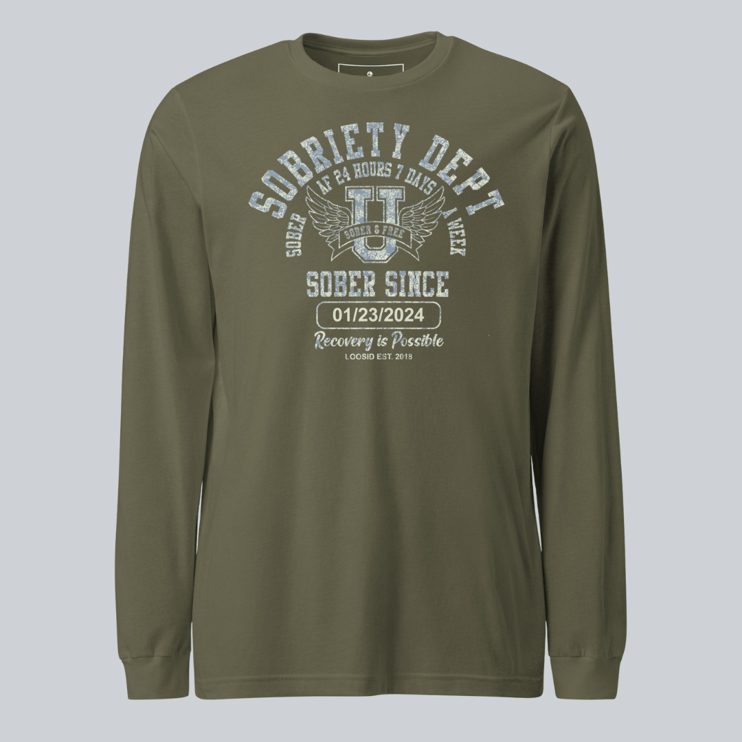 Sobriety Dept Long Sleeve Sober T Shirt lifestyle view (view 15)