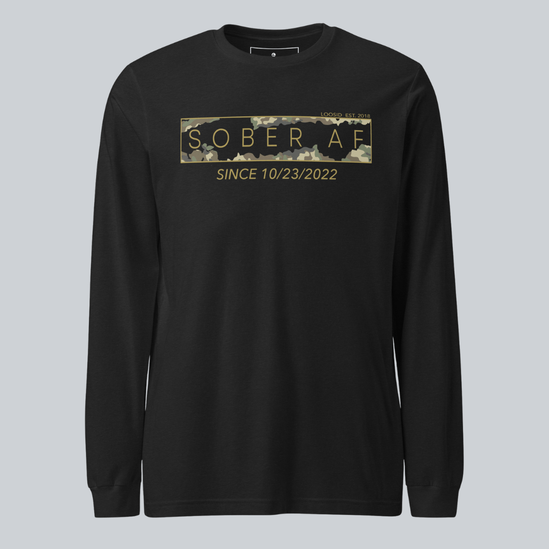 Sober AF Camo Long Sleeve Sober T Shirt graphic detail (view 4)