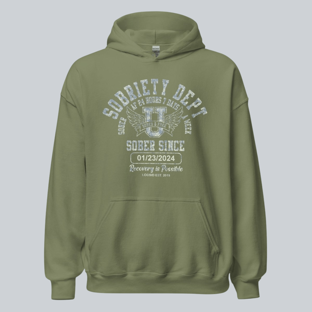 Sobriety Dept Recovery Hoodie side view (view 36)