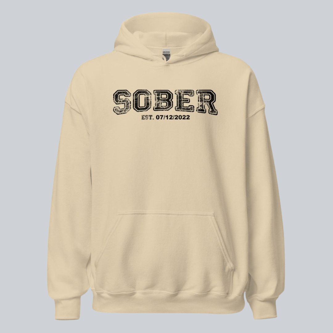 Sober Collegiate Hoodie W Personalize Sobriety Date Recovery Hoodie close-up view (view 22)
