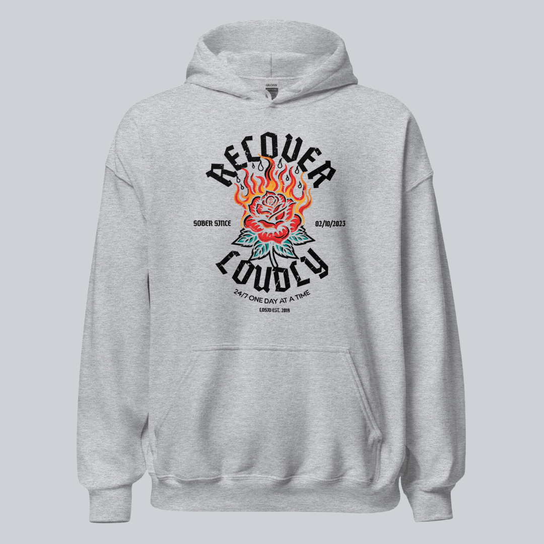 Recover Loudly Women's Custom Sobriety Date Recovery Hoodie back view (view 17)