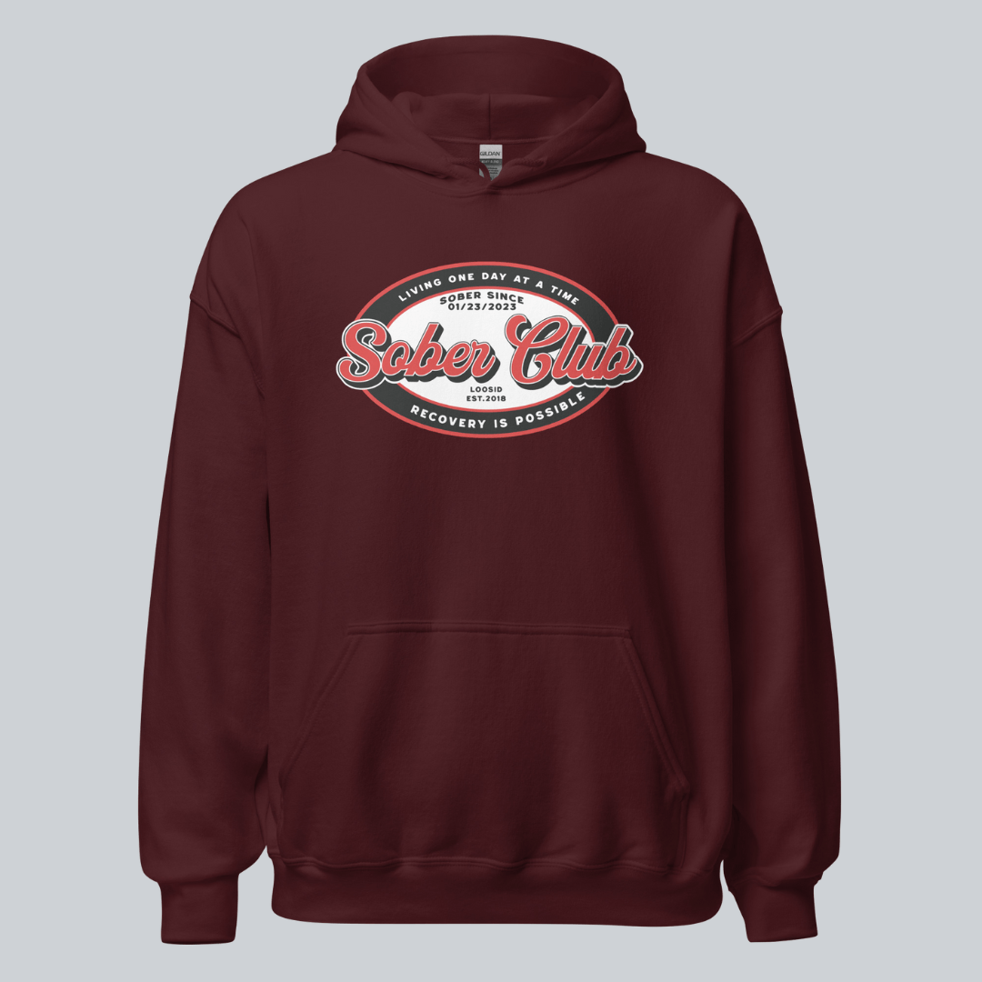 Sober Club Badge Recovery Hoodie back view (view 17)