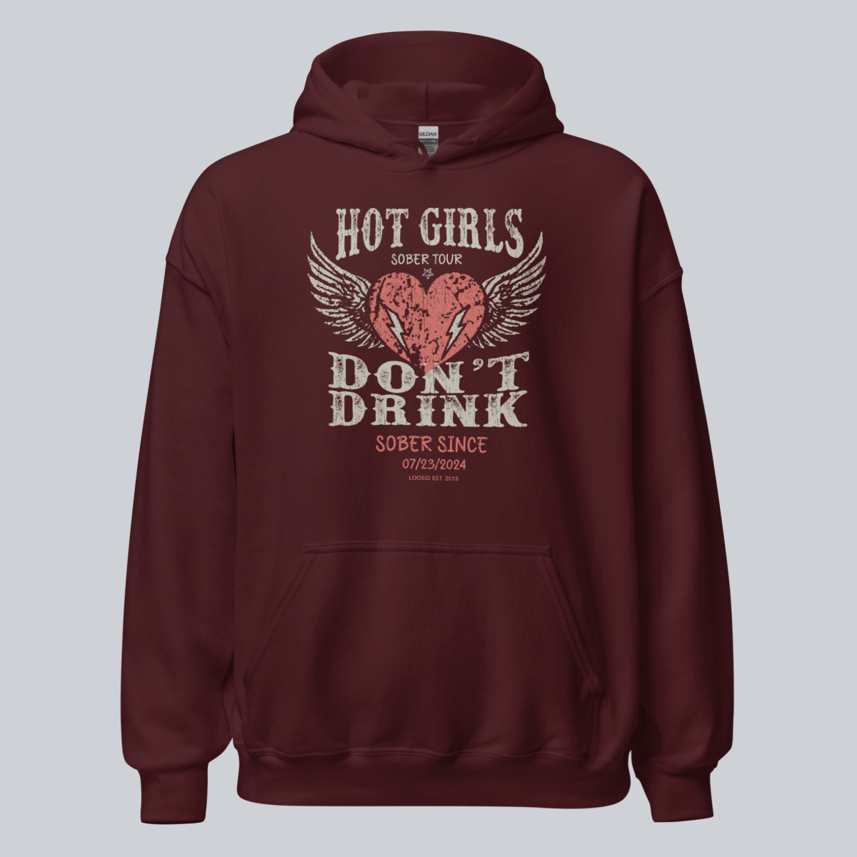 Hot Girls Don't Drink Custom Sobriety Date Recovery Hoodie back view (view 27)