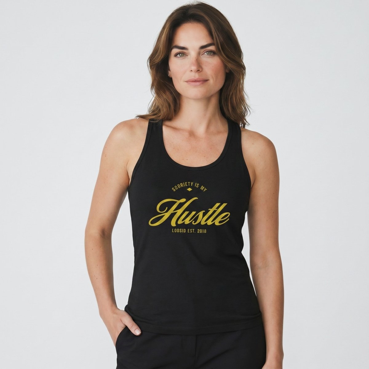 Sobriety is My Hustle Sober Tank Top graphic detail (view 4)